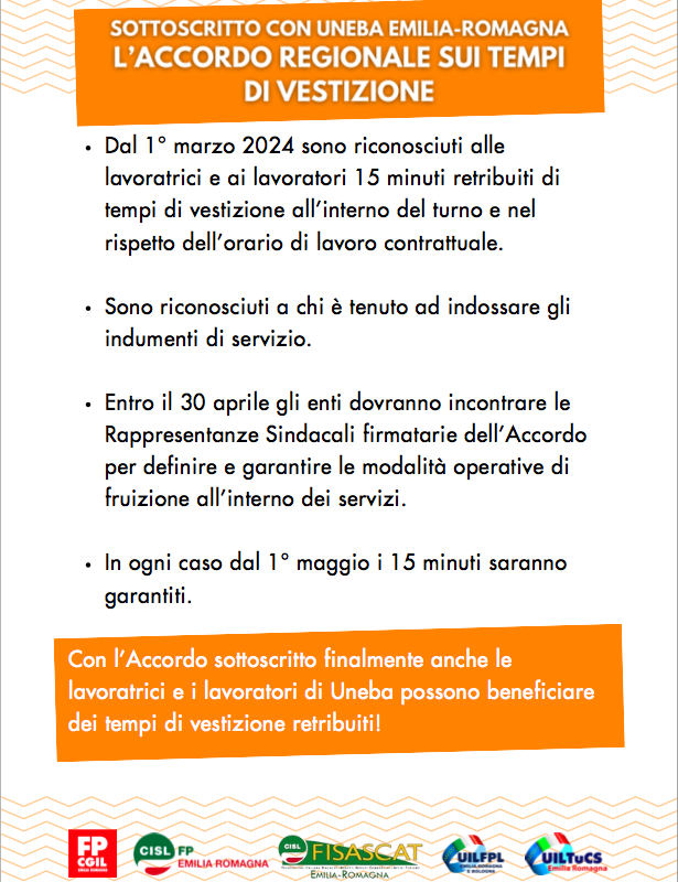 CONTRATTO UNEBA: SIGLATO ACCORDO REGIONALE TEMPI DI VESTIZIONE