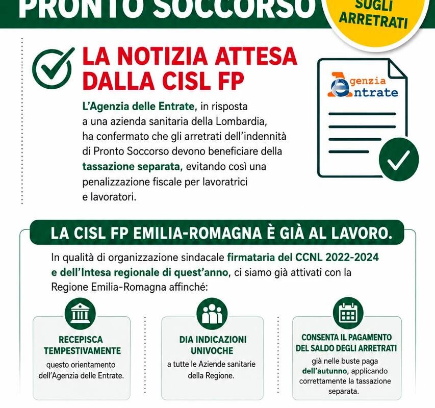 INDENNITÀ DI PRONTO SOCCORSO : MENO TASSE SUGLI ARRETRATI