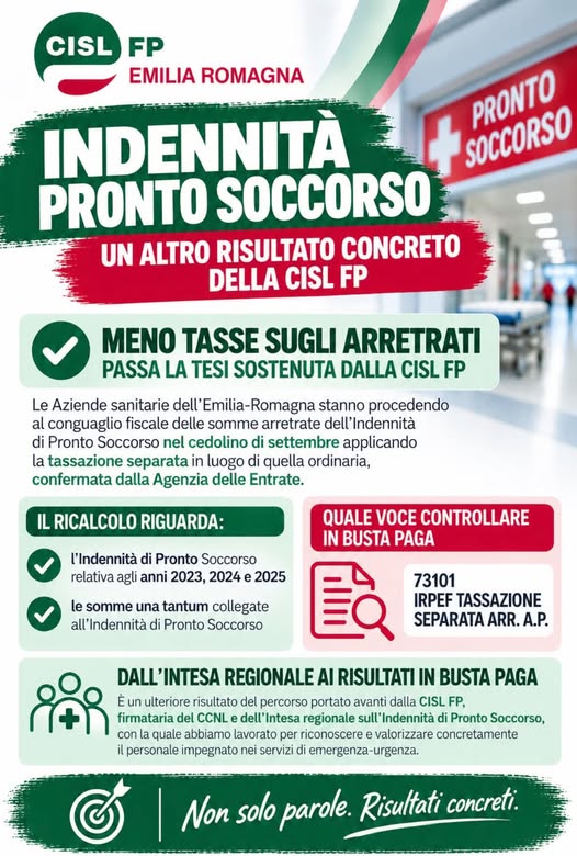 INDENNITÀ PRONTO SOCCORSO: MENO TASSE SUGLI ARRETRATI!