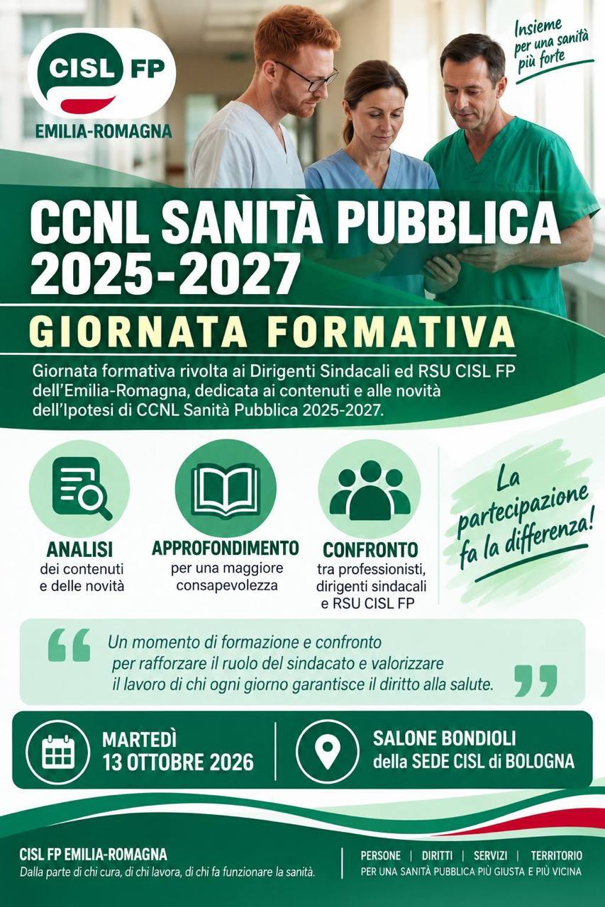 CCNL SANITÀ PUBBLICA 2025-2027: GRANDE PARTECIPAZIONE ALLA GIORNATA FORMATIVA DELLA CISL FP EMILIA-ROMAGNA INSIEME PER UNA SANITÀ PIÙ FORTE!